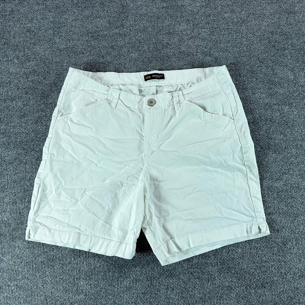 Lee Womens Regular Fit Mid Rise Shorts Off White Size 14 Medium Summer Casual